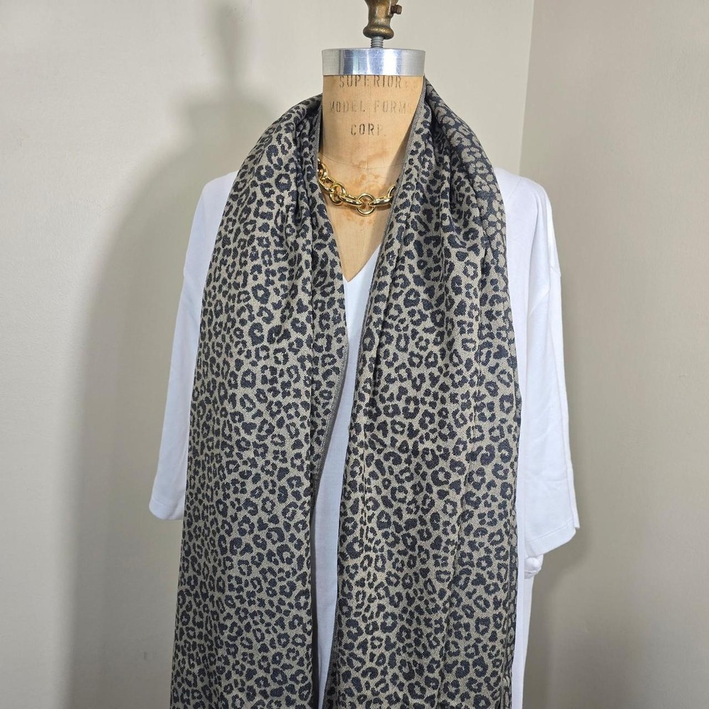 Large gray and beige leopard print scarf wrap